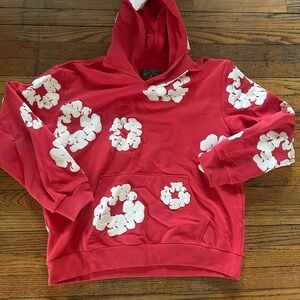 Vibrant Red Hoodie with White Floral Accents